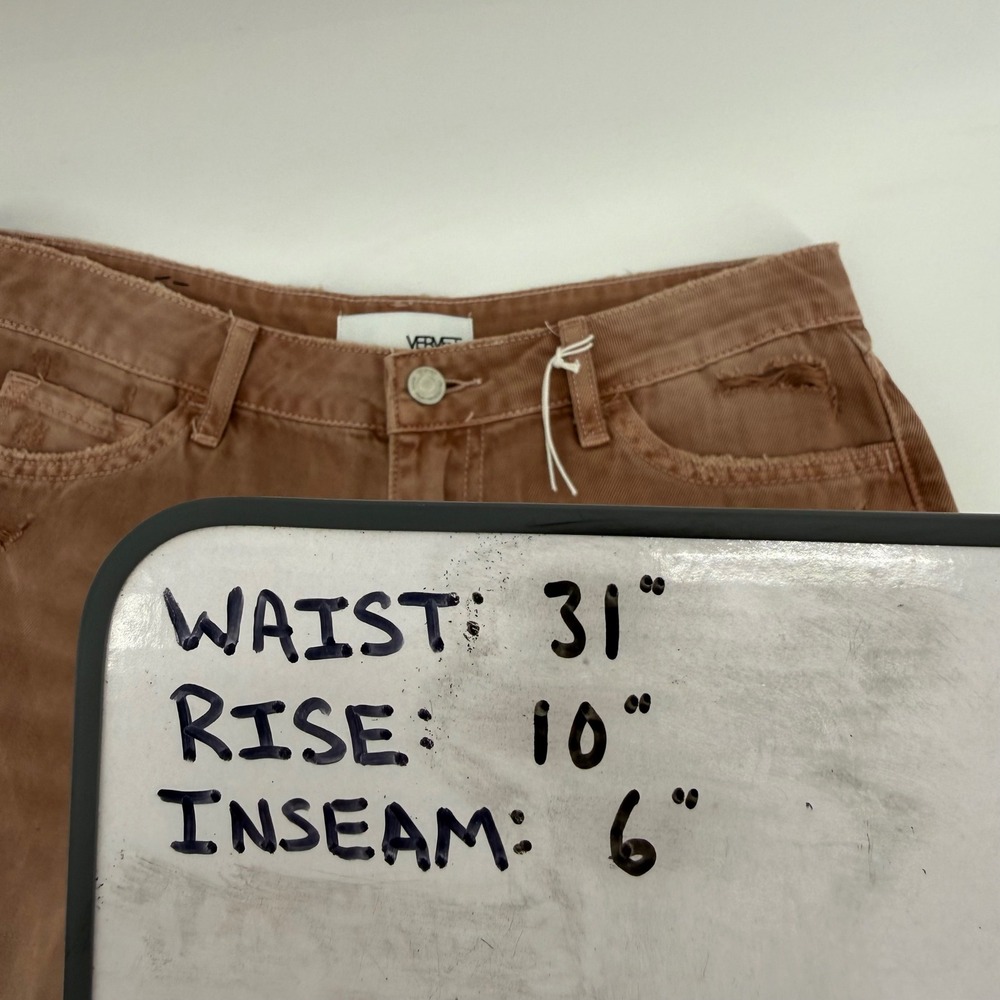 Vervet Los Angeles‎ Women's Medium Distressed Frayed Hem Denim Shorts Rust New - Picture 5 of 5